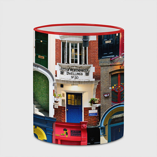 Кружка цветная London doors цифровой коллаж / 3D-Красный кант – фото 2