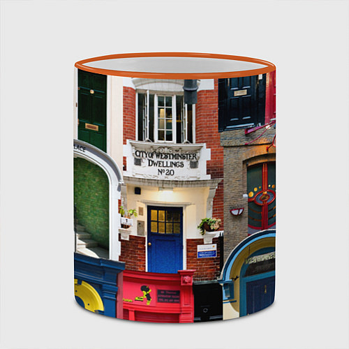 Кружка цветная London doors цифровой коллаж / 3D-Оранжевый кант – фото 2