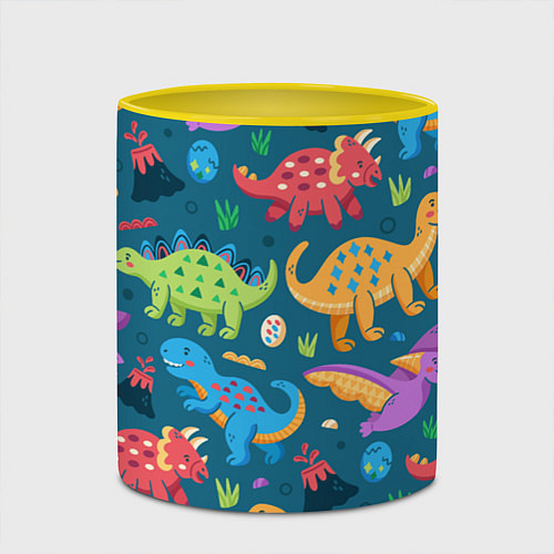 Кружка цветная Арт с динозаврами / 3D-Белый + желтый – фото 2