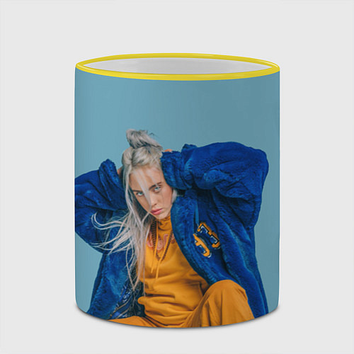 Кружка цветная Billie Eilish / 3D-Желтый кант – фото 2