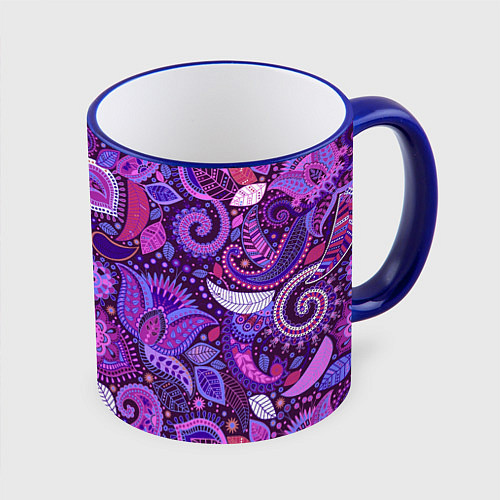 Кружка цветная Фиолетовый этнический дудлинг / 3D-Синий кант – фото 1