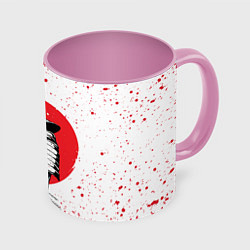 Кружка 3D Самурай в каплях крови Z, цвет: 3D-белый + розовый