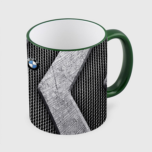 Кружка цветная BMW - emblem - metal - texture / 3D-Зеленый кант – фото 1