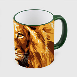 Кружка 3D Взгляд льва, цвет: 3D-зеленый кант