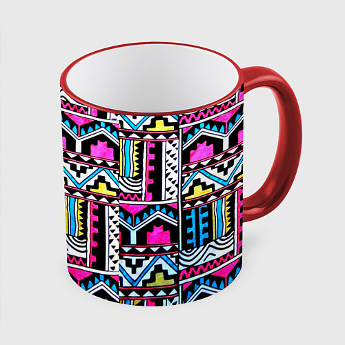 Кружка цветная Ацтеки / 3D-Красный кант – фото 1
