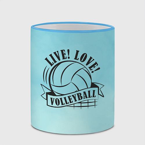 Кружка цветная LIVE! LOVE! VOLLEYBALL! / 3D-Небесно-голубой кант – фото 2