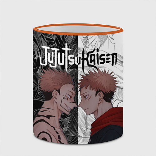 Кружка цветная Jujutsu Kaisen Сукуна х Юдзи / 3D-Оранжевый кант – фото 2