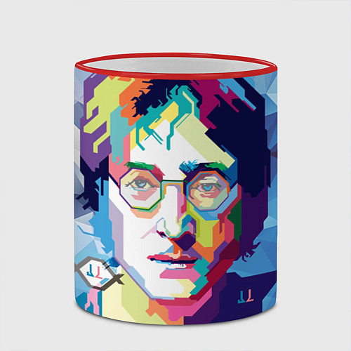 Кружка цветная Джон Леннон Imagine / 3D-Красный кант – фото 2