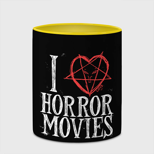 Кружка цветная I Love Horror Movies / 3D-Белый + желтый – фото 2