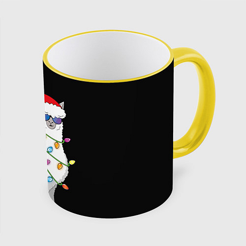 Кружка цветная Рождественская Лама / 3D-Желтый кант – фото 1