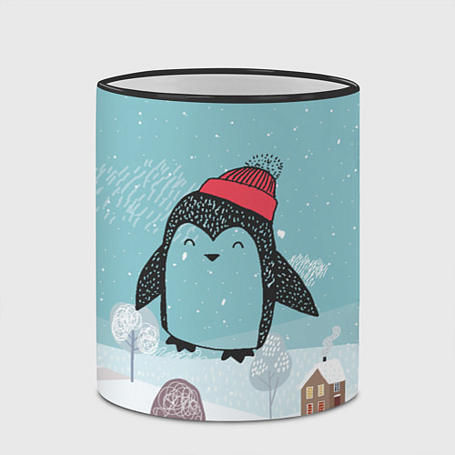 Кружка цветная Милый пингвин / 3D-Черный кант – фото 2