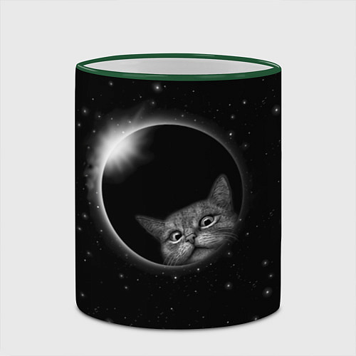 Кружка цветная Кот в Космосе / 3D-Зеленый кант – фото 2
