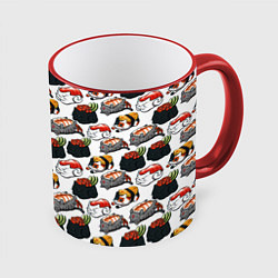 Кружка 3D Котики Суши, цвет: 3D-красный кант