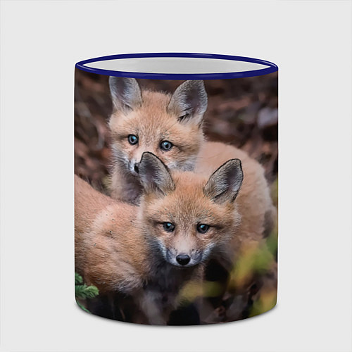 Кружка цветная Лисички фото / 3D-Синий кант – фото 2