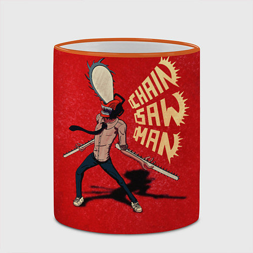 Кружка цветная Человек Бензопила / 3D-Оранжевый кант – фото 2