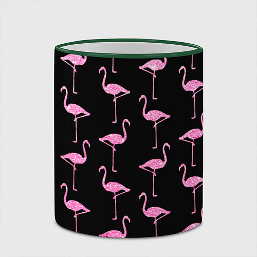 Кружка цветная Фламинго Чёрная / 3D-Зеленый кант – фото 2