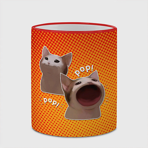 Кружка цветная Cat Pop Мем / 3D-Красный кант – фото 2