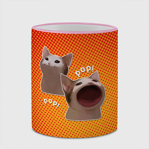 Кружка цветная Cat Pop Мем / 3D-Розовый кант – фото 2