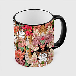 Кружка 3D Корги & Цветы, цвет: 3D-черный кант