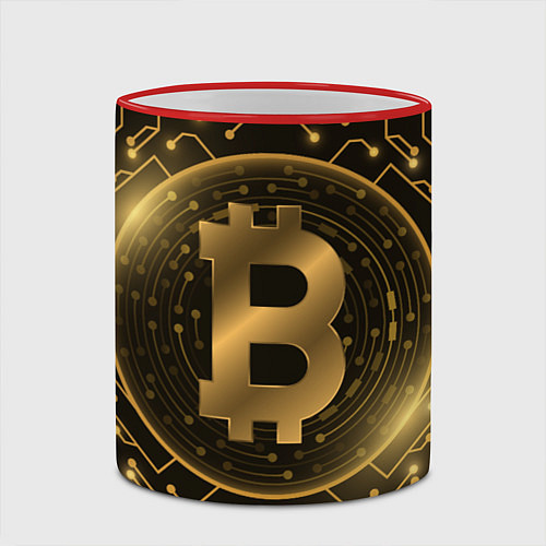Кружка цветная ЗОЛОТОЙ БИТКОИН / 3D-Красный кант – фото 2