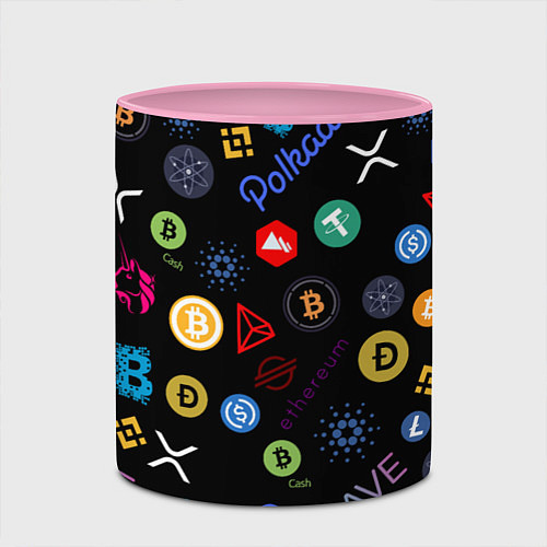 Кружка цветная BITCOIN PATTERN БИТКОИН Z / 3D-Белый + розовый – фото 2