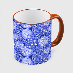 Кружка 3D Голубые и синие розы, цвет: 3D-оранжевый кант