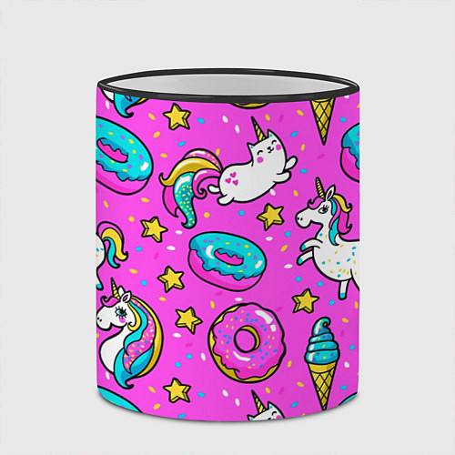 Кружка цветная Единороги с пончиками / 3D-Черный кант – фото 2