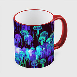 Кружка 3D Неоновые медузы, цвет: 3D-красный кант