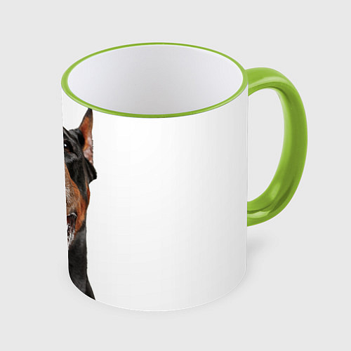 Кружка цветная Доберман Doberman / 3D-Светло-зеленый кант – фото 1