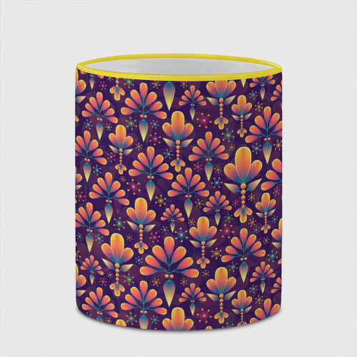 Кружка цветная Абстрактные узоры / 3D-Желтый кант – фото 2