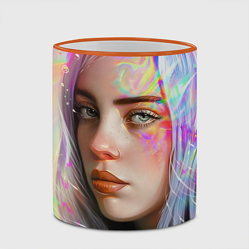 Кружка цветная Billie Eilish / 3D-Оранжевый кант – фото 2