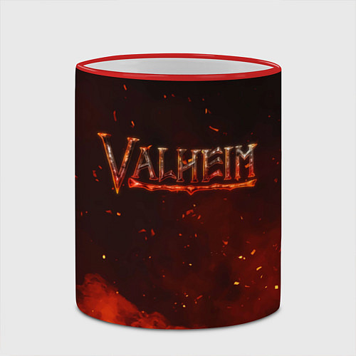 Кружка цветная Valheim огненный лого / 3D-Красный кант – фото 2