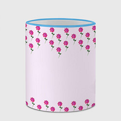 Кружка 3D Розовые цветы pink flowers, цвет: 3D-небесно-голубой кант — фото 2
