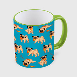 Кружка 3D Мопсы с пиццей, цвет: 3D-светло-зеленый кант