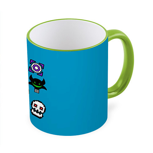 Кружка цветная Geometry Dash: Icons / 3D-Светло-зеленый кант – фото 1