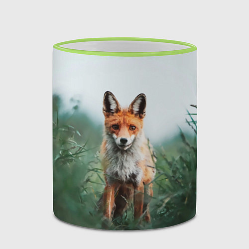 Кружка цветная Лисица в зелени / 3D-Светло-зеленый кант – фото 2