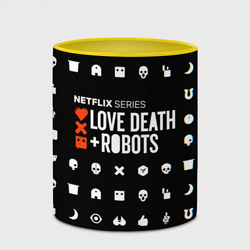 Кружка цветная LOVE DEATH ROBOTS $$$ / 3D-Белый + желтый – фото 2