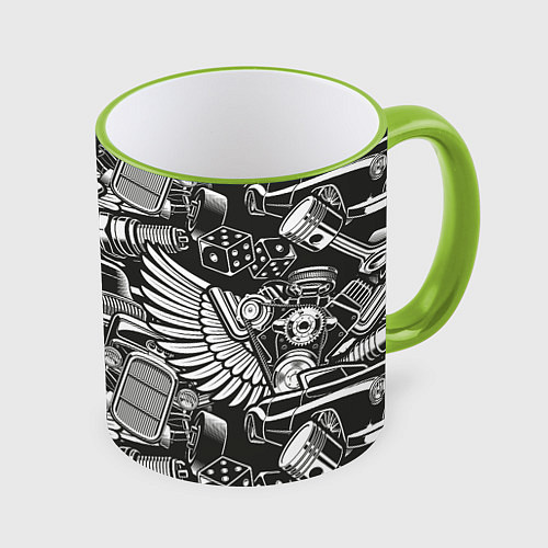Кружка цветная Механика Автомобиль / 3D-Светло-зеленый кант – фото 1