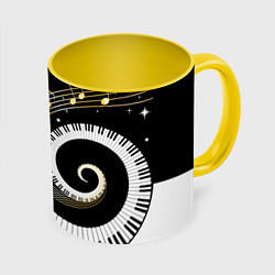 Кружка 3D МУЗЫКАЛЬНЫЙ УЗОР, цвет: 3D-белый + желтый