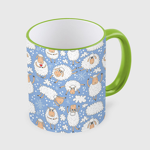 Кружка цветная Счастливые овечки / 3D-Светло-зеленый кант – фото 1