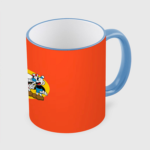 Кружка цветная CupHead x Mario / 3D-Небесно-голубой кант – фото 1