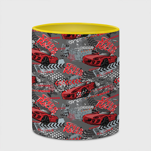 Кружка цветная Гоночная машина / 3D-Белый + желтый – фото 2
