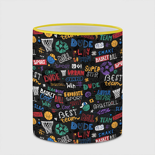 Кружка цветная Баскетбол / 3D-Желтый кант – фото 2