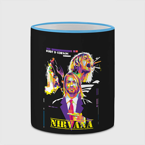 Кружка цветная Kurt Cobain / 3D-Небесно-голубой кант – фото 2