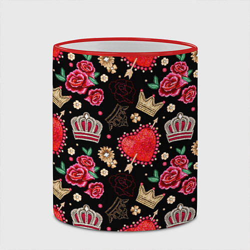 Кружка цветная Корона и розы / 3D-Красный кант – фото 2