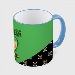 Кружка 3D Ророноа Зоро One Piece Большой куш, цвет: 3D-небесно-голубой кант