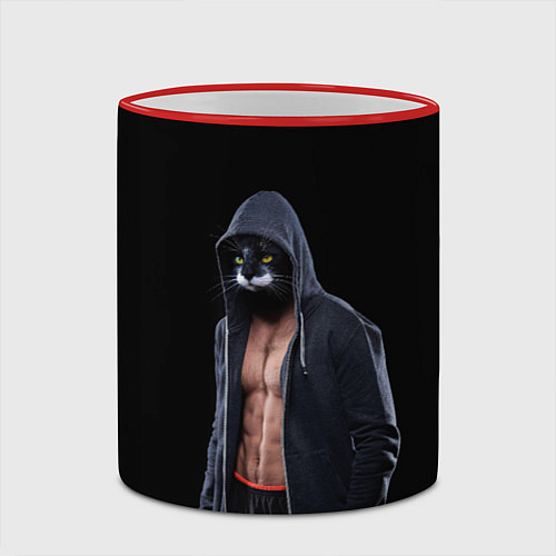 Кружка цветная СПОРТИВНЫЙ КОТ FITNESS CAT Z / 3D-Красный кант – фото 2