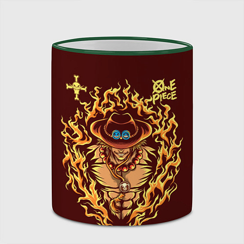 Кружка цветная One Piece Портгас Д Эйс в огне / 3D-Зеленый кант – фото 2