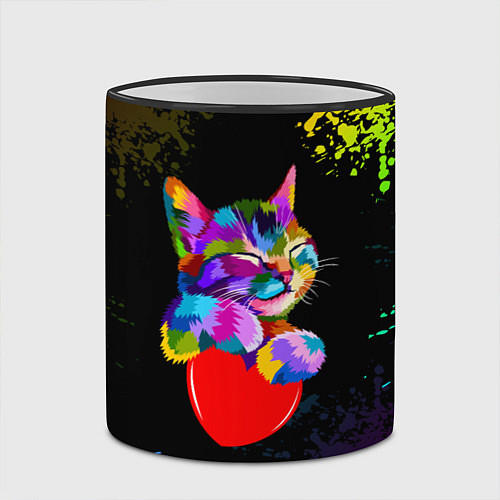 Кружка цветная РАДУЖНЫЙ КОТИК RAINBOW KITTY / 3D-Черный кант – фото 2