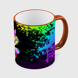 Кружка 3D РАДУЖНЫЙ КОТИК RAINBOW KITTY, цвет: 3D-оранжевый кант